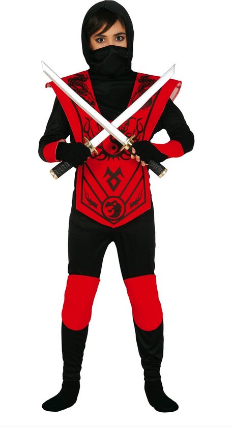 Guirca - Ninja & Samurai Kostuum - Scherp Zwaard Ninja - Jongen - Rood, Zwart - 10 - 12 jaar - Carnavalskleding - Verkleedkleding van Guirca