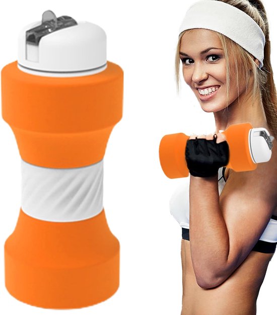 Haltervormige Waterfles - 8.7x8.7x20.6cm Fitnessfles - Opvouwbare Silicone Sportbeker - Milieuvriendelijk voor Sport, Fietsen, Gym, Outdoor - Blauw - 1 Stuk