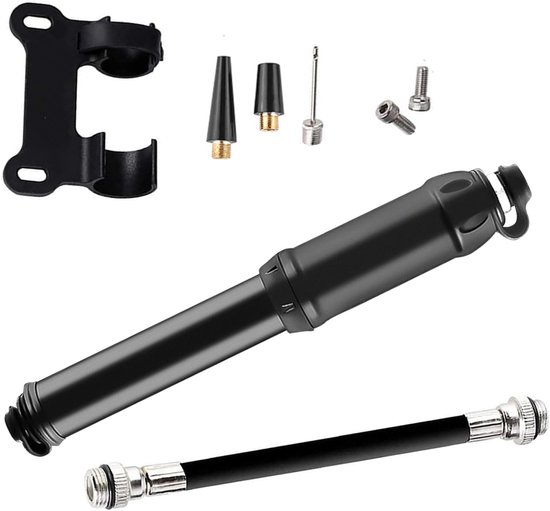 Handpomp - Fietspomp - Draagbare mini-fietsbandenpomp van aluminiumlegering - ABS Flex Hose - Lichtgewicht - Tot 100PSI - Presta en Schrader ventielen - - Zwart van Merkloos
