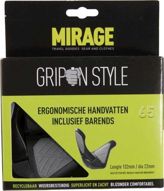 Handvatpaar Mirage Grips in style #65 - L = 134/134 mm met barends - zwart van BBB