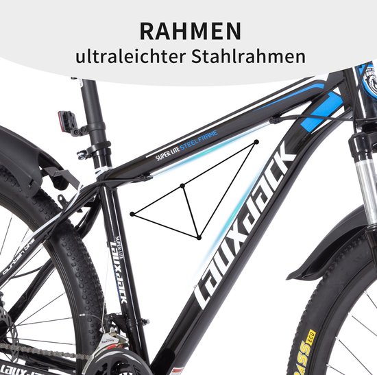 HAUSS SPOLE Mountainbike - 26 Inch - 21 Versnellingen Met Voorvorkvering - IJzer - Blauw En Zwart - Voor Woon Werkverkeer En Terreinritten van HAUSS SPOLE
