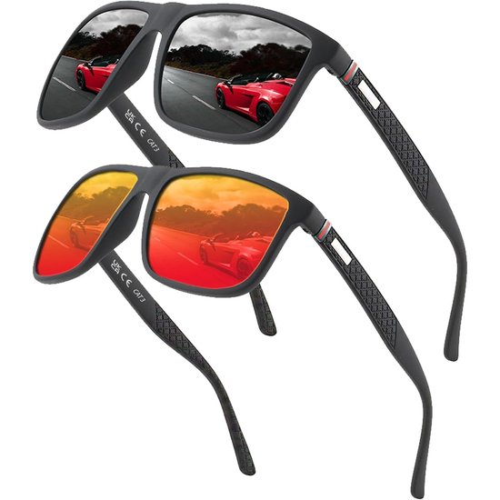HAUSS SPOLE Piloten Zonnebril Gepolariseerd Heren Dames - UV400 Bescherming Tegen Reflectie - Voor Autorijden Reizen Vakantie - Lichtgewicht Comfort Pasvorm - PC Materiaal - 2 Stuks - Rood+Zwart van HAUSS SPOLE