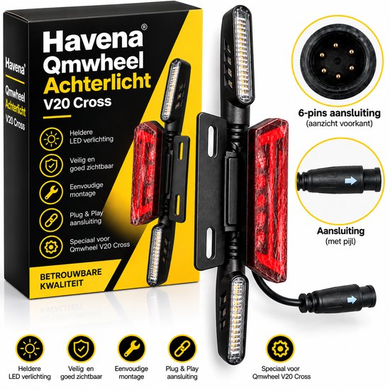 Havena Achterlicht voor QMWheel V20 Cross – LED Achterlicht met Richtingaanwijzers – Plug & Play