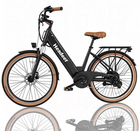 HEADEER BD26195 Fiets (elektrisch) – 250W Motor – 48 V11.5 Ah – tot 25 km/u – 35 km Actieradius – Shimano 7-versnellingssysteem – voorvering – zwart