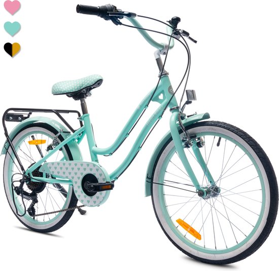 Heart Bike Fiets voor een meisje van 6 tot 10 jaar, 20 inch Munt, 6 versnellingen Shimano, kinderfiets in hoogte verstelbaar van Deal4you