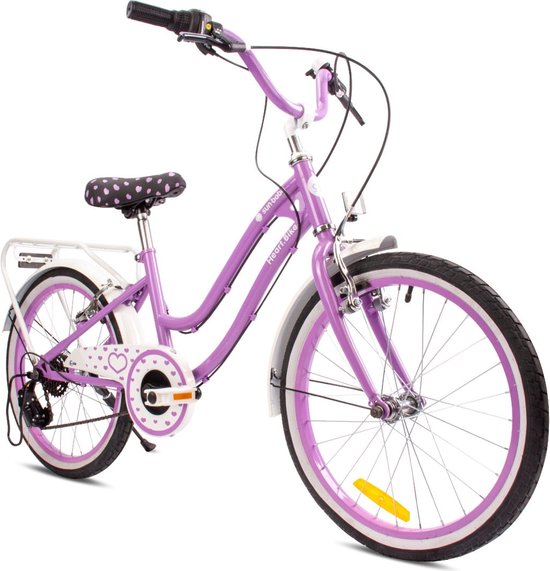 Heart Bike Fiets voor een meisje van 6 tot 10 jaar, 20 inch Paars, 6 versnellingen Shimano, kinderfiets in hoogte verstelbaar van Denver
