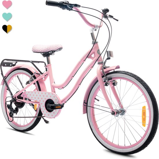 Heart Bike Fiets voor een meisje van 6 tot 10 jaar, 20 inch Roze, 6 versnellingen Shimano, kinderfiets in hoogte verstelbaar van Toimsa