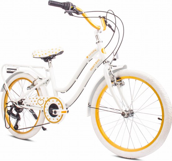 Heart Bike Fiets voor een meisje van 6 tot 10 jaar, 20 inch Wit goud, 6 versnellingen Shimano, kinderfiets in hoogte verstelbaar