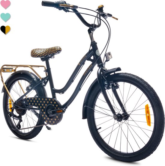 Heart Bike Fiets voor een meisje van 6 tot 10 jaar, 20 inch Zwart, 6 versnellingen Shimano, kinderfiets in hoogte verstelbaar van Heart Bike