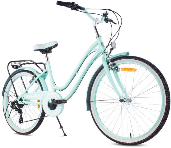 Heart Bike Kinderfiets 24 inch meisjes van 8 tot 12 jaar, Mint, Fiets voor een meisje met 7 versnellingen, bagagedrager, metalen spatborden, V-brake, kettingkast van Merkloos