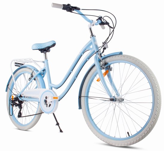 Heart Bike Kinderfiets 24 inch meisjes van 8 tot 12 jaar, Silver Moon Lichtblauw, Fiets voor een meisje met 7 versnellingen, bagagedrager, metalen spatborden, V-brake, kettingkast van Merkloos