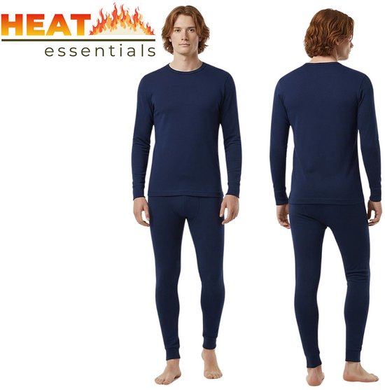 Heat Essentials - Merino Wol - Thermokleding Heren - Set - Navy - Maat XXL - Thermoshirt - Thermobroek - Thermo Ondergoed Heren