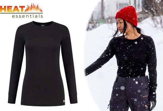 Heat Essentials - Thermo Ondergoed Dames - Thermoshirt Dames - Zwart - S - Thermokleding Dames - Thermo Shirt Dames Lange Mouw
