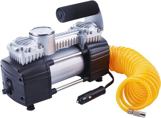 Heavy Duty 12V Bandenpomp - Dubbele Cilinder Compressor met Batterijklem en 5M Verlengingsslang
