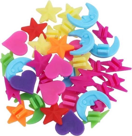 Heble® - Kleurrijke Spaakkralen voor Kinderen: 36 Stuks - Sterren, Manen, Hartjes - Perfect voor de Kinderfiets! van Merkloos
