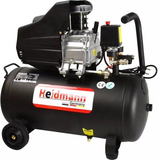 Heidmann Compacte oliecompressor - 50L tank - 8 bar druk - 2.8 kW motor - Geschikt voor thuis en licht industrieel gebruik
