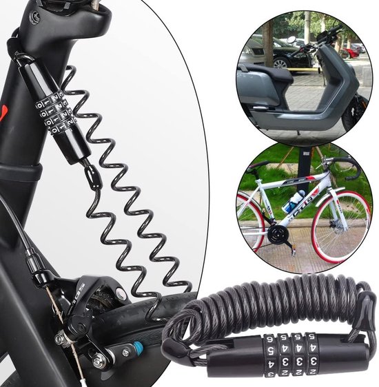 Helm Slot - Rekbaar Slot- draagbaar wachtwoord combinatie beveiligingsslot - kabelslot voor fiets, motorfiets, koffer en bagage - zwart van GOLRISEN