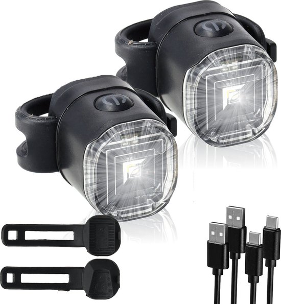 Helmlamp LED Fietsverlichting Set 2 Stuks - USB-C Oplaadbaar & Waterdicht - Witte Voorlampen voor MTB | Racefiets | E-bike en Helmverlichting - Werkverlichting