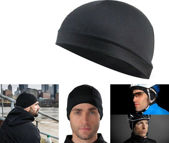 Helmmuts - Fietsmuts - Helm muts - Mutsje - Zwart - One size - Sneldrogend - Ventilerend van Merkloos