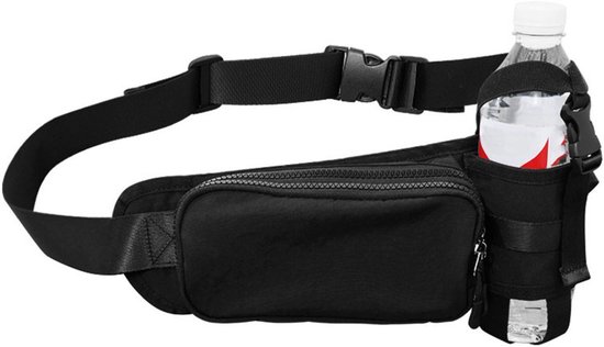 Heuptas met flessenhouder - Wandelheuptas met flessenhouder - Outdoortas met drinkfles-waterfleshouder - Multifunctionele heupband - Verstelbaar - Geschikt voor wandelen, hondenuitlaten, buitenactiviteiten - Zwart