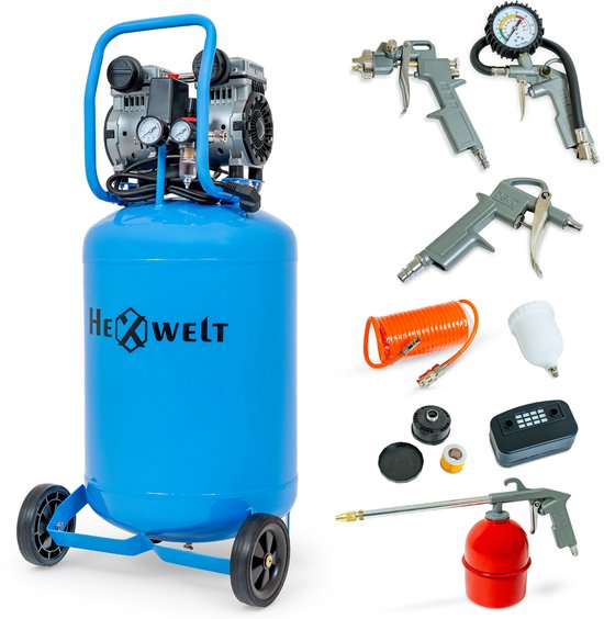 HEXWELT Compressor - Oliecompressor - 50 L - 8 bar - 5-in-1 Set - HEXWELT SET-HW-KP-50L