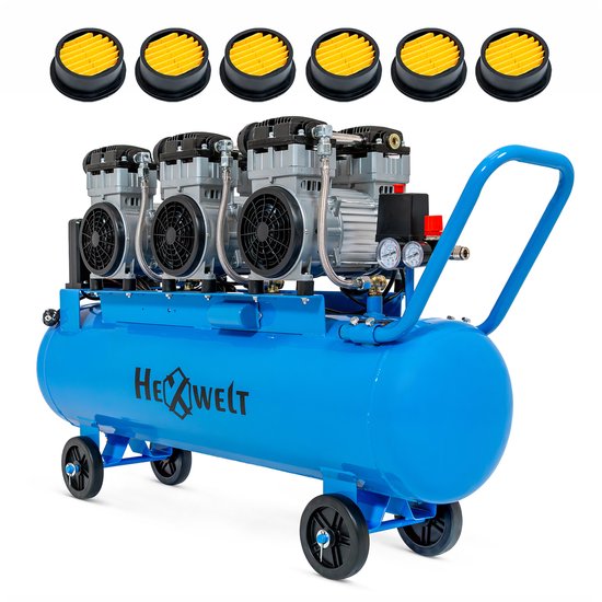 HEXWELT Compressor - Olievrij - 100 L - 8 bar - 3300 W - HEXWELT HW-KBO-6T-100L