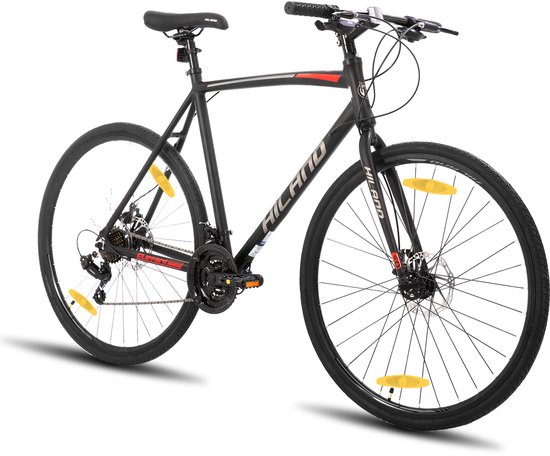 HH HILAND Hybrid Fiets - 700C - 21 Versnellingen - Racefiets / Stadsfiets - Mechanische Schijfremmen - Heren & Dames - Commuter Bike
