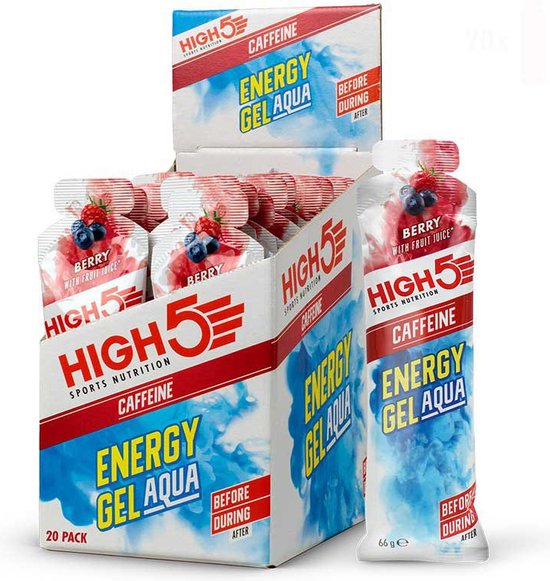 HIGH5 - Isotonic Energy Gel Aqua met Cafeïne - Energie Gel met Koolhydraten - Isotone Sportgel - Berry Smaak - Hardlopen & Wielrennen - 20 x 66ml van Merkloos