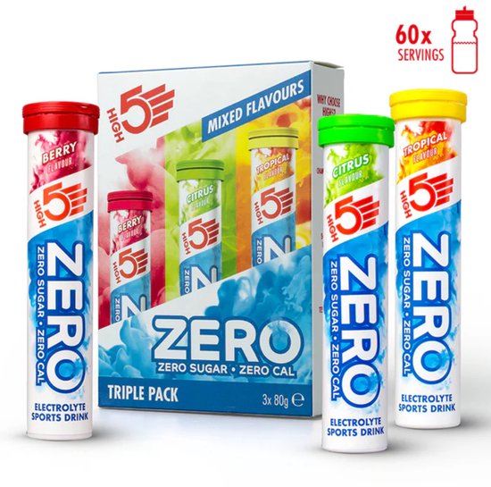 HIGH5 - ZERO Elektrolyten Bruistabletten - Mix van Smaken - Suikervrij & Caloriearm - 3x20 Stuks - Voor Sport, Focus & Hydratatie