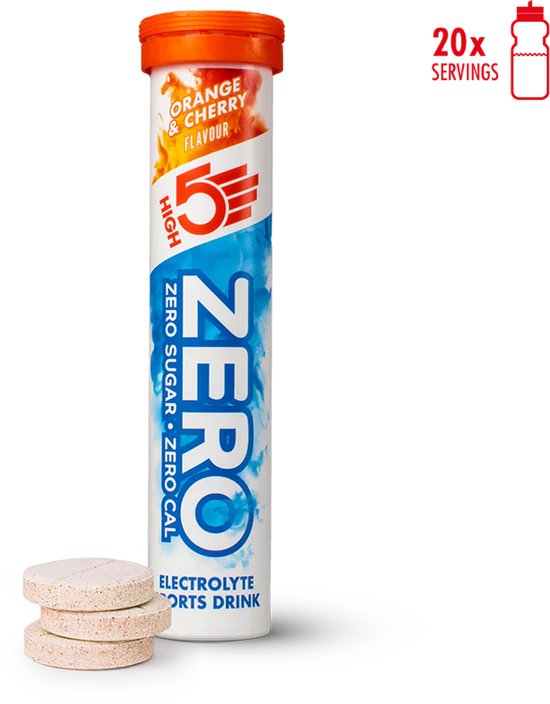 HIGH5 - ZERO Elektrolyten - Suikervrije Elektrolyten Bruistabletten - Caloriearm & Verfrissend - Sinaasappel & Kers Smaak - 1x20 Stuks - Voor Sport & Hydratatie van High5