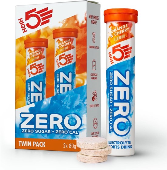 HIGH5 - ZERO Elektrolyten - Suikervrije Hydratatie Bruistabletten - Sinaasappel & Kers Smaak - 2x20 Stuks - Met Elektrolyten voor Sport & Dagelijkse Hydratatie van High5