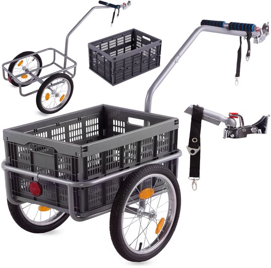 HIGHER - Fietskar bagage - fietsaanhanger met afneembare transportbox - grijs - tot 50 kg