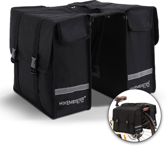 HikeMeister ® - dubbele Fietstas -Fietstassen electrische fietsen- Fietstassen Dubbel - 27L - Reflecterend - Zwart dubbele fietstas van Merkloos
