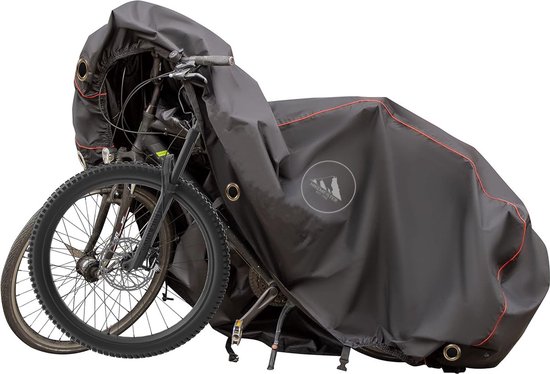 Hikemeister ® Fietsbeschermhoes - fietshoes voor 2 fietsen waterdicht met 6 Anti-Diefstal Ringen - twinnyLoad fietshoes- Zwart 300D van Hikemeister