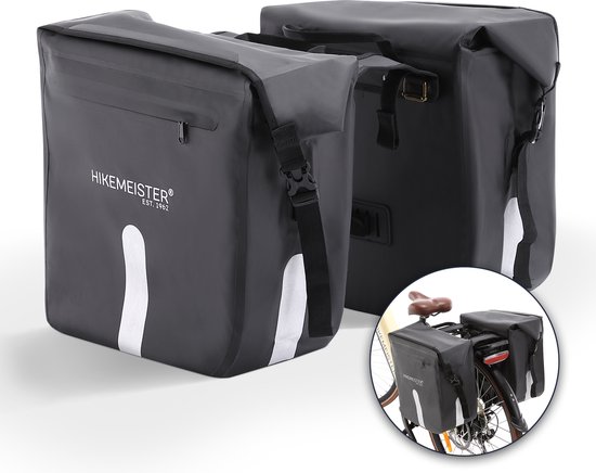 Hikemeister ® Paris - Fietstas Dubbel - Waterdicht Materiaal - 46L - Zwart – 500D Polyester - Fietstassen elektrische fietsen van Hikemeister