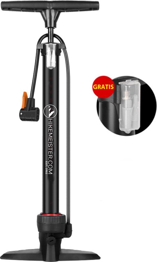 Hikemeister ® staande fietspomp met analoge Manometer 16 Bar - Dubbele Ventielkop - Zwart van Hikemeister