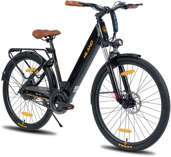 Hiland 26 Inch Elektrische Fiets (E-Bike) voor Dames & Heren - 36V 7.8Ah Batterij - 250W Motor - Comfortabele Step-Through Frame - Voorwielvering - Zwart van Hiland