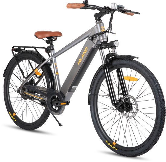 Hiland 26 Inch Elektrische Mountainbike (E-MTB) - 250W Motor - 36V 7.8Ah Batterij - All-Terrain - Voorvork Vering - Grijs van Hiland