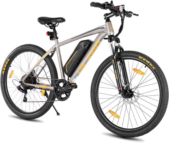 Hiland 26 Inch Elektrische Mountainbike (E-MTB) - 7 Versnellingen - 250W Motor - 36V 7.8Ah Batterij - Schijfremmen - Grijs van Hiland