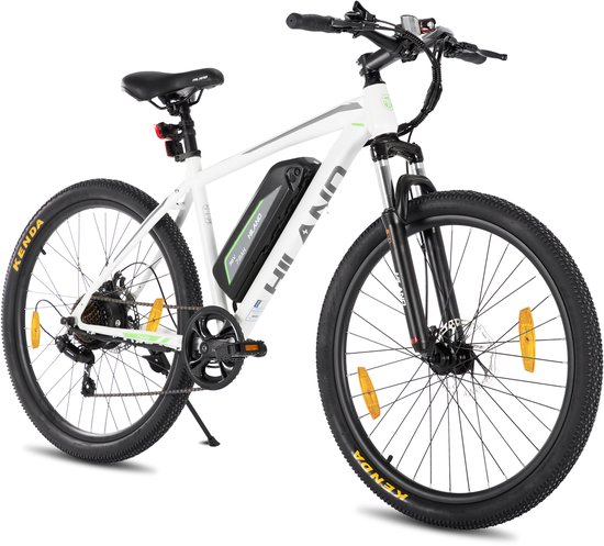 Hiland 26 Inch Elektrische Mountainbike (E-MTB) - 7 Versnellingen - 250W Motor - 36V 7.8Ah Batterij - Schijfremmen - Wit - Geschikt voor buitenactiviteiten in de lente