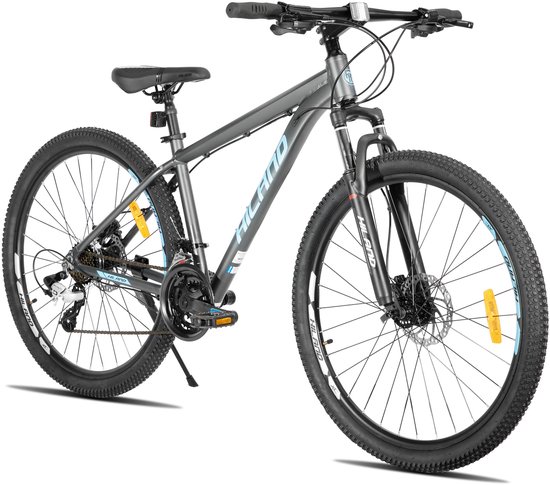 Hiland Bedrock Mountainbike - 27.5 Inch - 24 Versnellingen - Shimano - Hydraulische Schijfremmen - Aluminium Frame - Grijs/Azuurblauw
