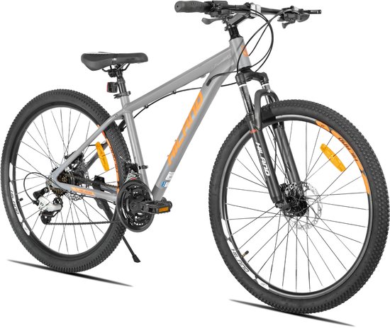 Hiland Bedrock Mountainbike - 27.5 Inch - 24 Versnellingen - Shimano - Hydraulische Schijfremmen - Aluminium Frame - Zilver/Oranje