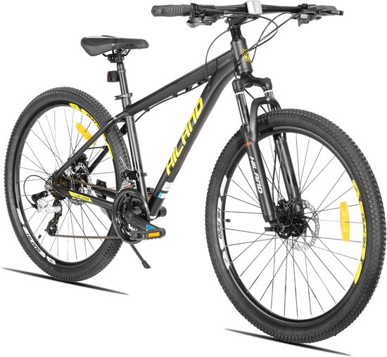 Hiland Bedrock Mountainbike - 27.5 Inch - 24 Versnellingen - Shimano - Hydraulische Schijfremmen - Aluminium Frame - Zwart/Neongeel