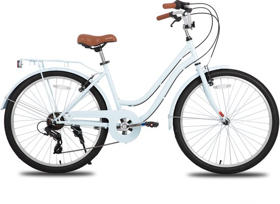 Hiland Breeze Dames Commuter Stadsfiets - 26" - 7 Versnellingen - Handrem - Mand - Standaard - blauw - Geschikt voor buitenactiviteiten in de lente