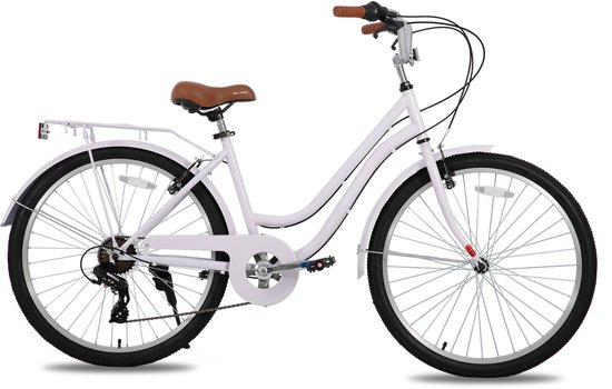 Hiland Breeze Dames Commuter Stadsfiets - 26" - 7 Versnellingen - Handrem - Mand - Standaard - Paars - Geschikt voor buitenactiviteiten in de lente