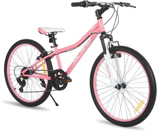 Hiland Climber 2.0 Tiener Forensen Stadsfiets - 24 inch - 7 versnellingen ​​- V-Brake - Roze - Geschikt voor buitenactiviteiten in de lente