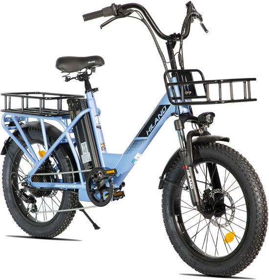 HILAND Elektrische Cargo Fatbike – 20" Dikke Banden – 48V – 7 Speed – blauw