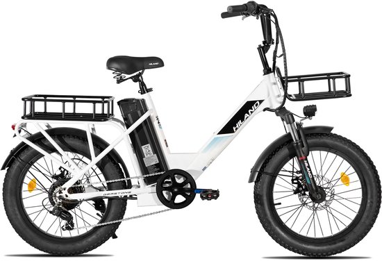 HILAND Elektrische Cargo Fatbike – 20" Dikke Banden – 48V – 7 Speed – Wit