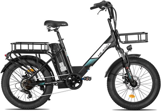 HILAND Elektrische Cargo Fatbike – 20" Dikke Banden – 48V – 7 Speed – Zwart