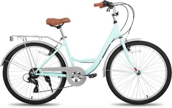 Hiland Flare Commuter Stadsfiets voor Dames - 26 Inch - 7 Versnellingen - Handrem - Standaard - Groen - Geschikt voor buitenactiviteiten in de lente
